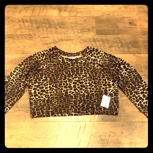 HP🏅Good American Leopard crewneck crop sweatshirt - Picture 2 of 6